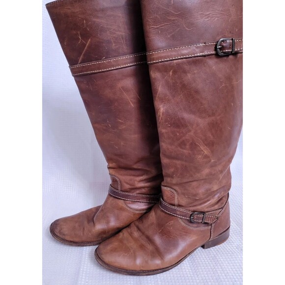 FRYE Shirley 77745 Brown Leather Equestrian Riding Boots Women's 7.5 - Picture 1 of 11
